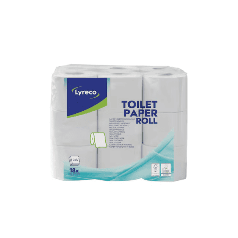 Papier hygiénique / papier WC Lyreco, 3 plis, paquet de 18 rouleaux