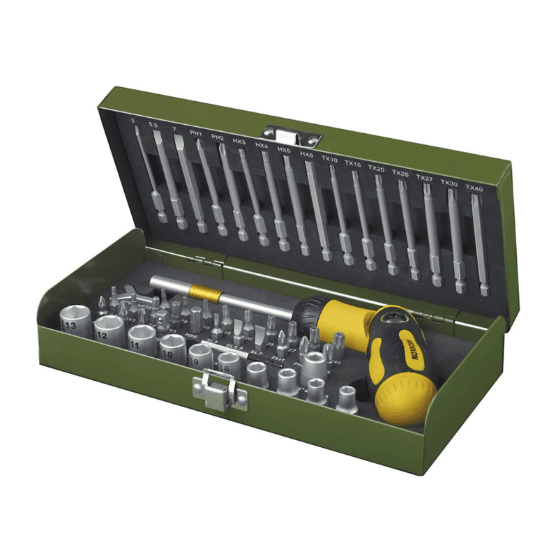 Proxxon Jeu de vis avec tournevis à cliquet pliable, 54 pièces