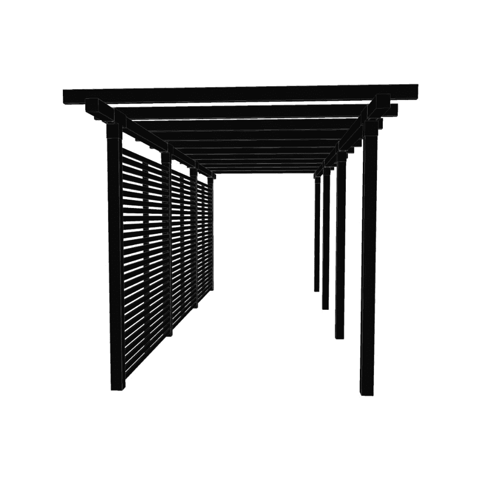 PLUS Pergola double avec clôture Tokyo, noir RAL 9005, modèle 3, L x P x H 6 640 x 2 380 x 2 170 mm