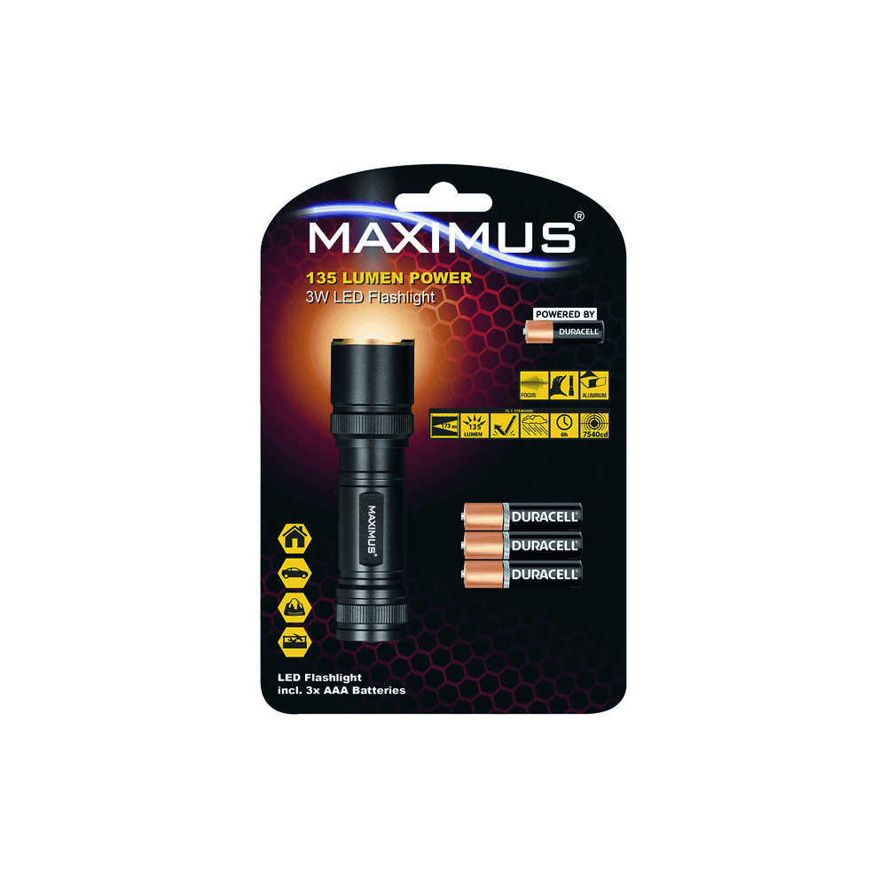 Steffen LED Taschenlampe MAXIMUS M-FL-018-DU, 3 W, 135 lm, IPX4, schwarz, inkl. 3 x AAA-Batterien