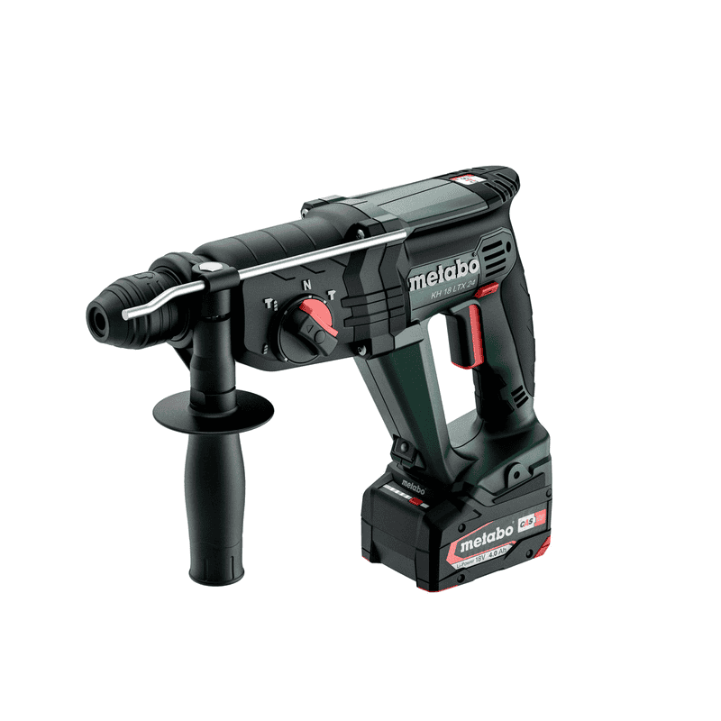 Metabo Akku-Hammer KH 18 LTX 24 mit 2x Li-Power Akkus (18 V / 4.0 Ah), Ladegerät ASC 55 und metaBOX 165 L