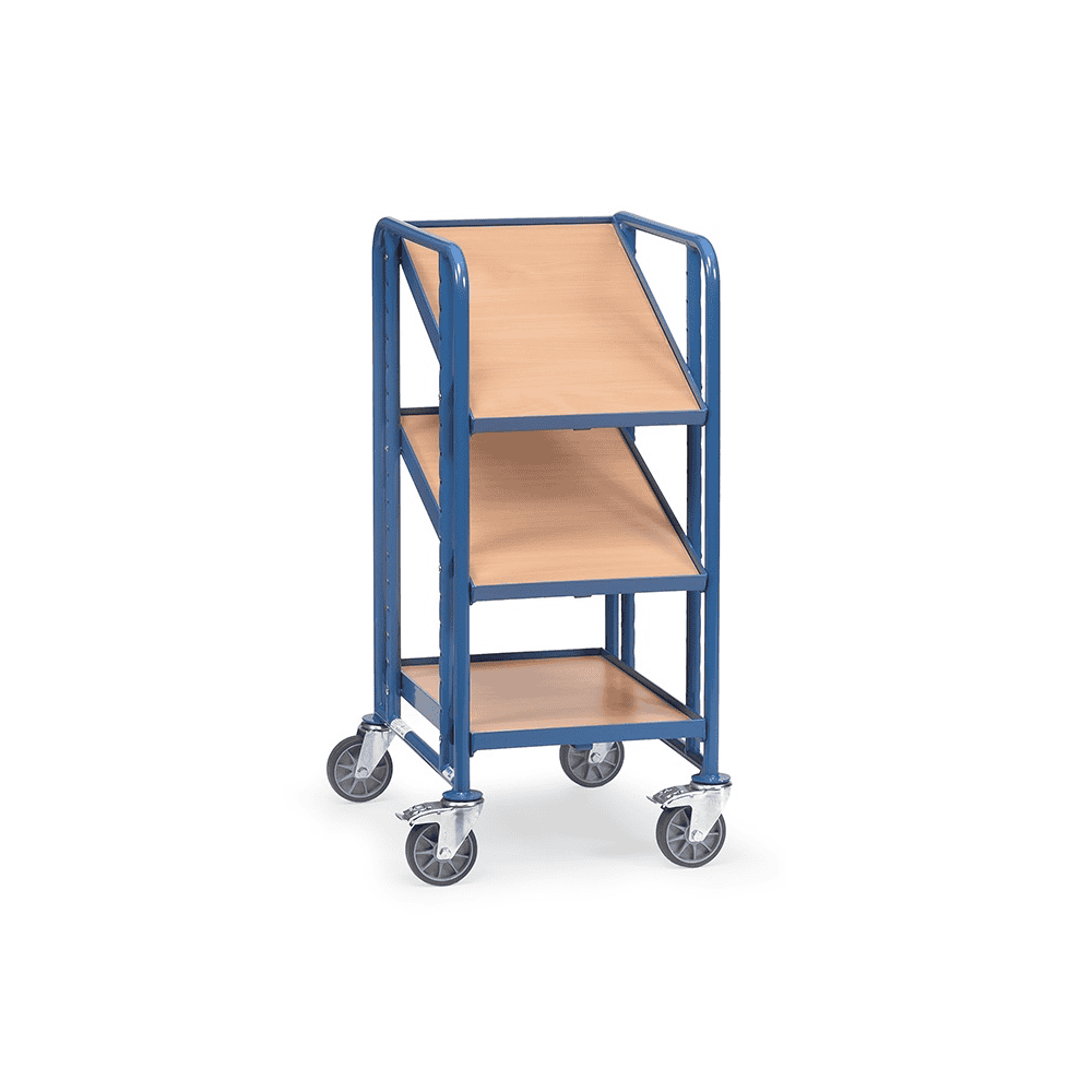 Fetra Chariot pour bacs européens avec 3 plateaux en bois, en 2 tailles