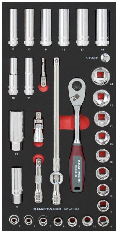KRAFTWERK PRO LINE EVA Steckschlüssel-Einlage 3/8”, LxB 200 x 400 mm, 32-teilig