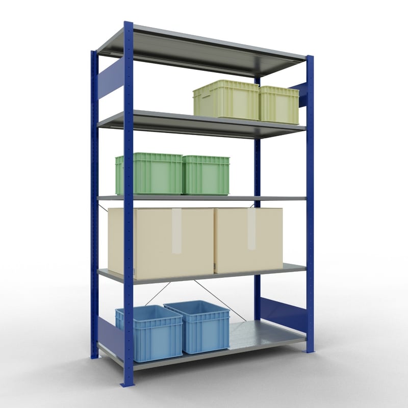 Schulte Fachbodenregal, modulares Stecksystem, einseitig nutzbar, RAL 5010 / verzinkt