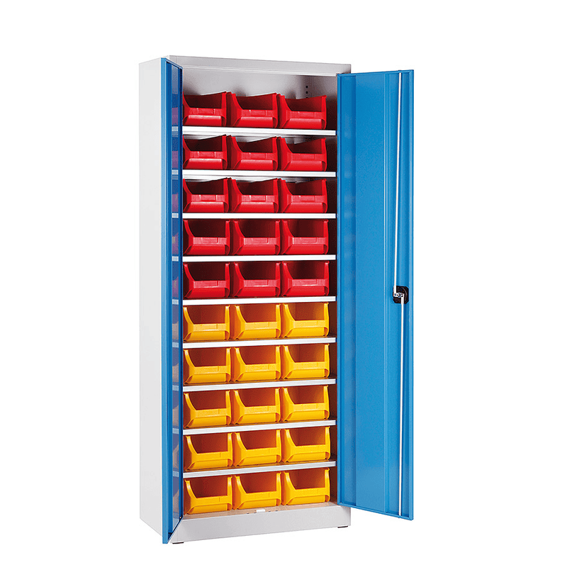 Magazinschrank mit 30 Sichtlagerkästen
