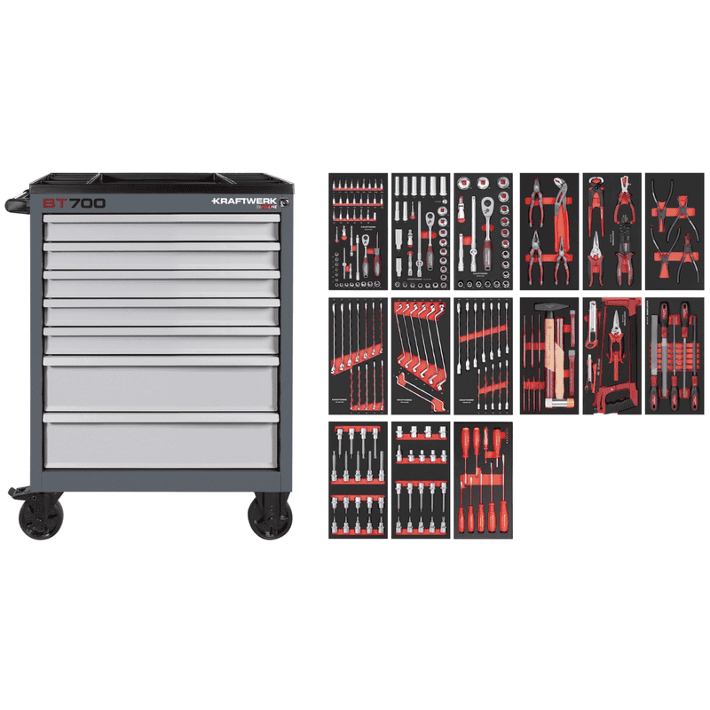 KRAFTWERK Werkstattwagen BT700 7 Schubladen Swiss Line, inkl. Werkzeug, 242-teilig, BxTxH 719 x 474 x 1000 mm