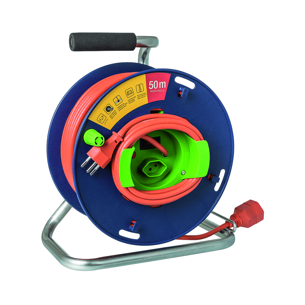 Steffen Kunststoff-Gerätekabelrolle LOOP, 1 + 1 x T13, Td 3×1.5 mm², Thermoschutz, IP20, blau/grün, verschiedene Längen