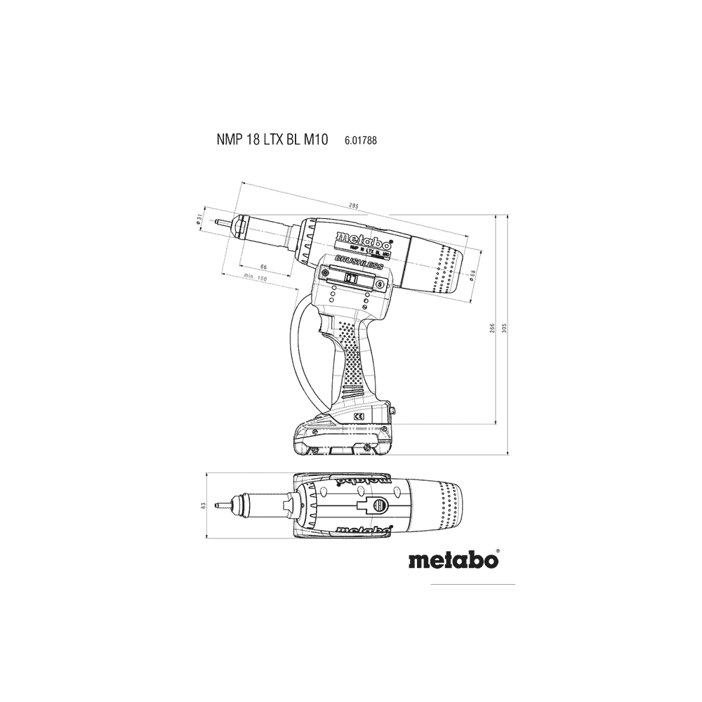 Metabo Riveteuse à inserts à batterie NMP 18 LTX BL M10, 18 V en trois versions