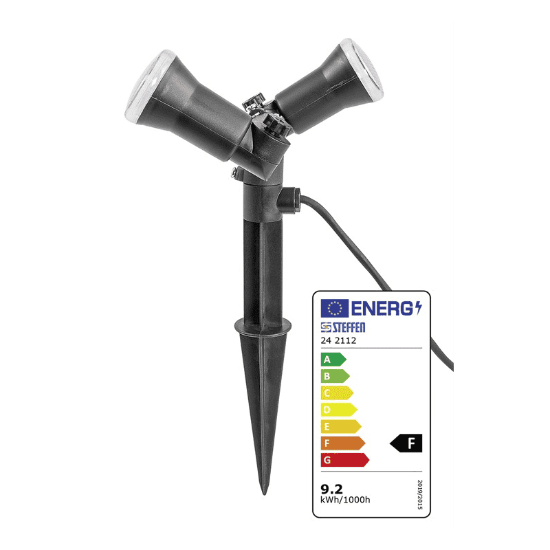 Steffen GardenLine Spot mit 2 x LED-Lampe 5W (10W), 800lm, 4000K, H05RN-F, 3 m Kabel
