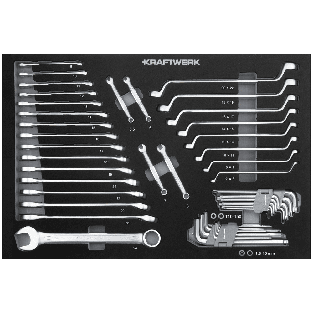 KRAFTWERK BASIC LINE EVA Ringgabel- und Doppelringschlüssel-Einlage, 600 x 400 mm, 46-teilig