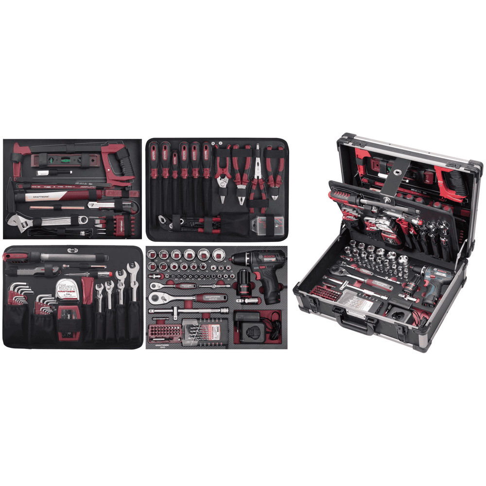 KRAFTWERK PRO LINE Werkzeugkoffer mit Akku-Bohrschrauber von BOSCH, 1/4" + 1/2", 264-tlg