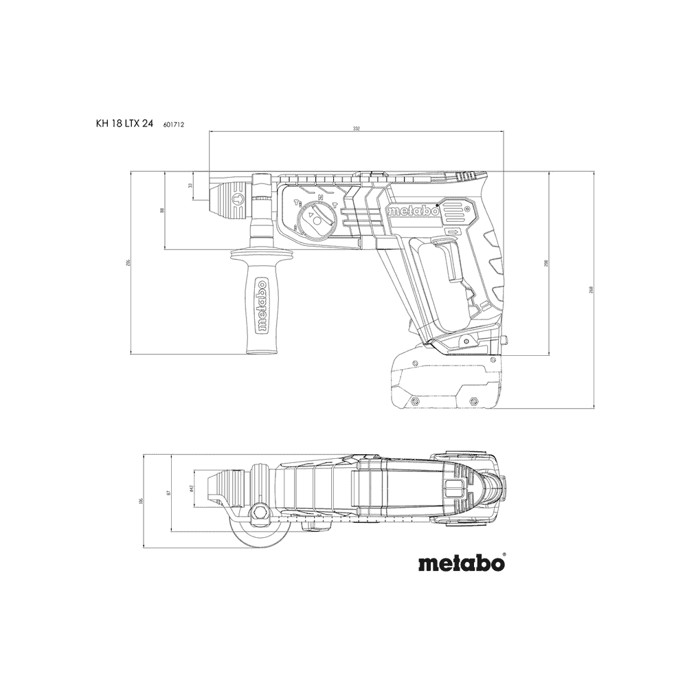 Metabo Akku-Hammer KH 18 LTX 24 mit 2x Li-Power Akkus (18 V / 4.0 Ah), Ladegerät ASC 55 und metaBOX 165 L