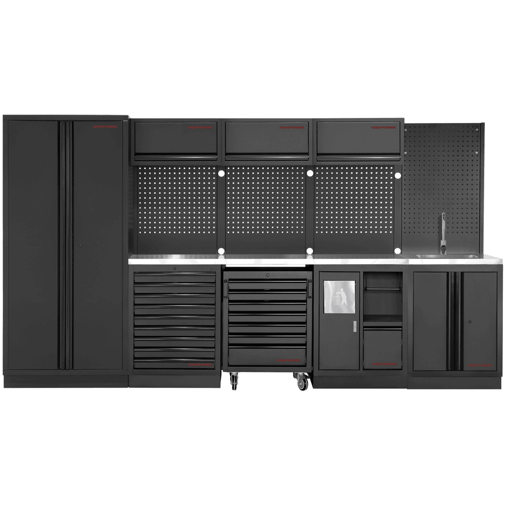 KRAFTWERK Équipement d'atelier MOBILIO SANITORY Combiné 4 éléments, plan de travail en acier inoxydable 430, L x P x H 3635 x 488 x 2000 mm