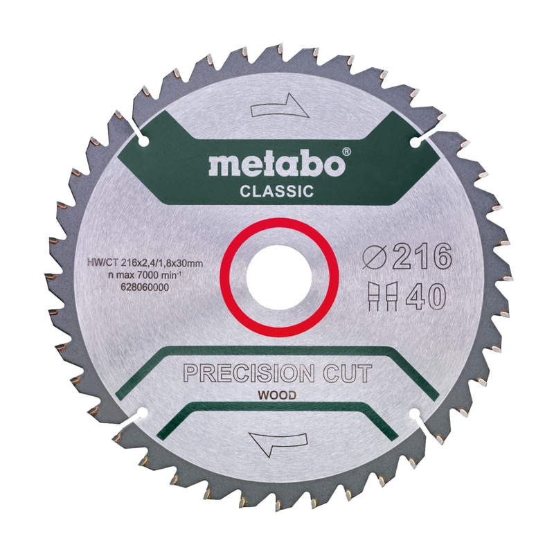 Metabo Lame de scie circulaire "Precision Cut Wood - Classic" 216 x 30 mm, Z40, WZ, 5° négatif