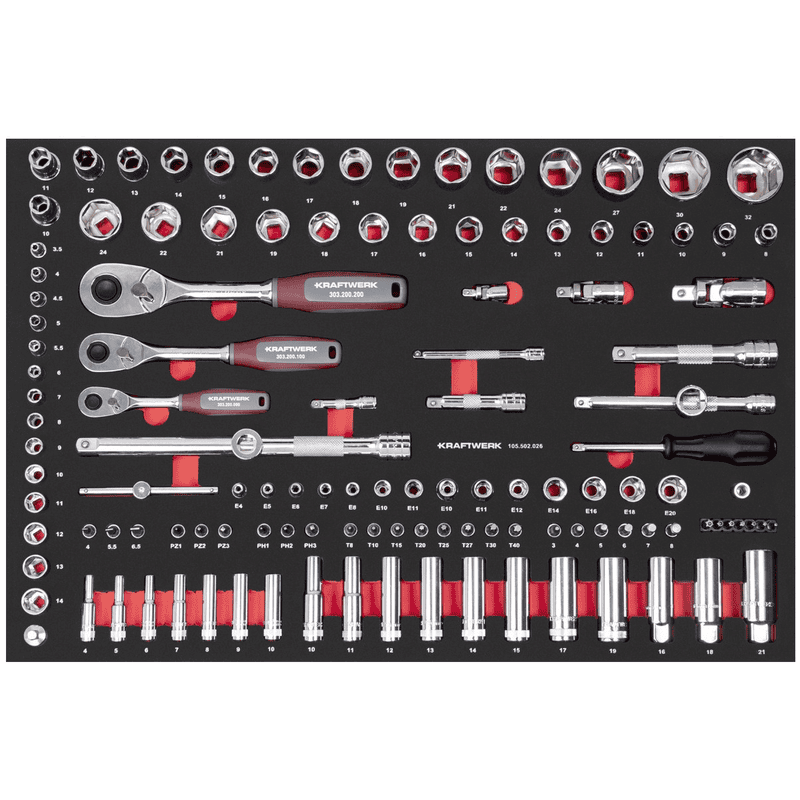 KRAFTWERK PRO LINE EVA Steckschlüssel-Einlage 1/4”+3/8”+1/2”, 600 x 400 mm, 125-teilig