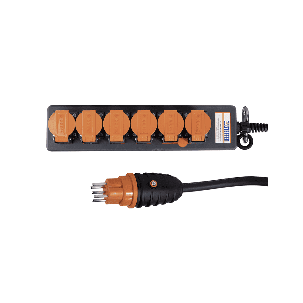 Steffen Steckdosenleiste PROFESSIONAL, T15 Steckdosen, 10 A, GdV 5 x 1.5mm², IP55, schwarz/orange, diverse Ausführungen