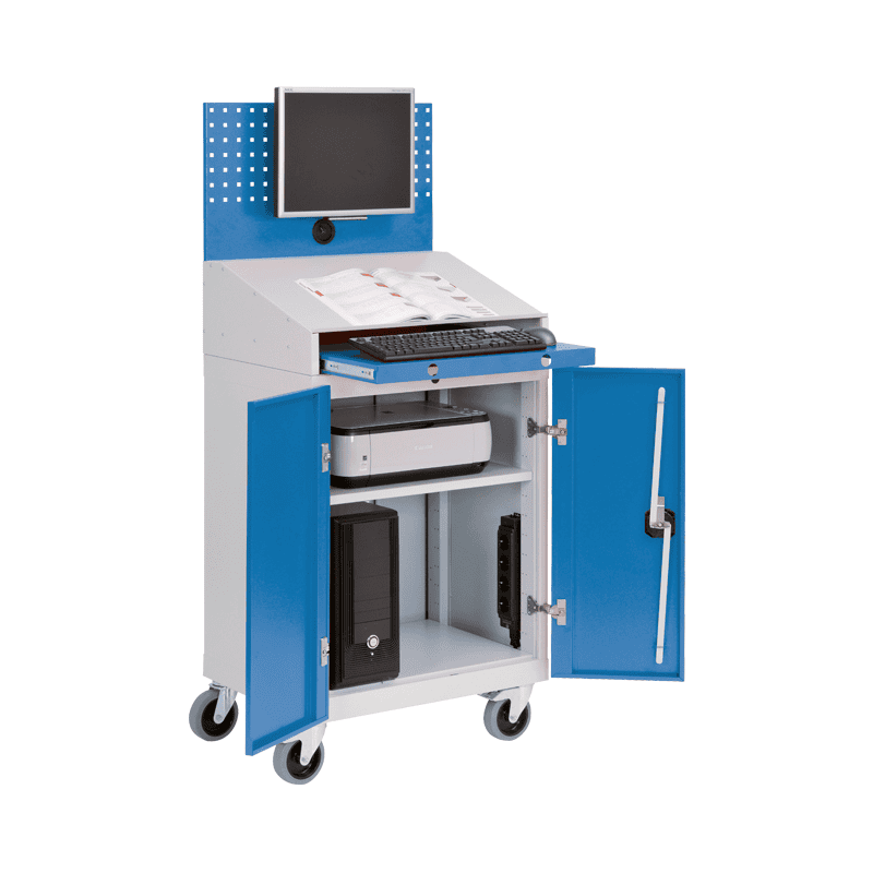 Bedrunka+Hirth Mobiler Computerschrank mit Lochwand und Pultaufsatz, 680 x 500 x 1610 mm