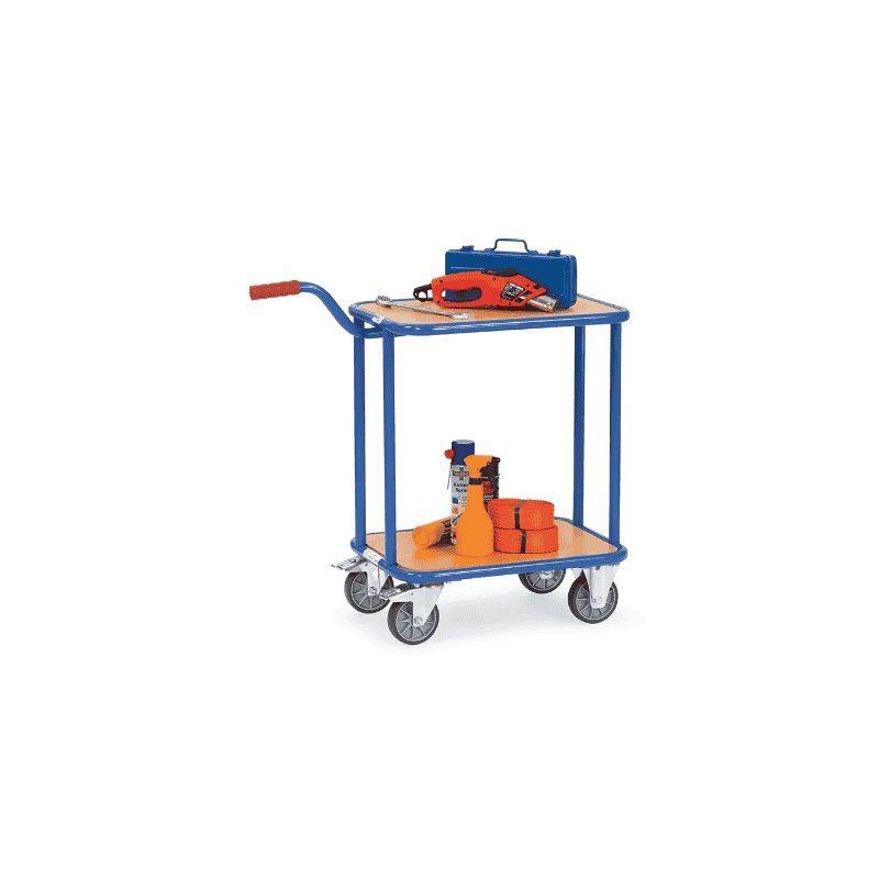 Fetra Plattformwagen mit Griff, blau, mit Holzplattform oder Stahlblech, 860 x 450 x 875 mm