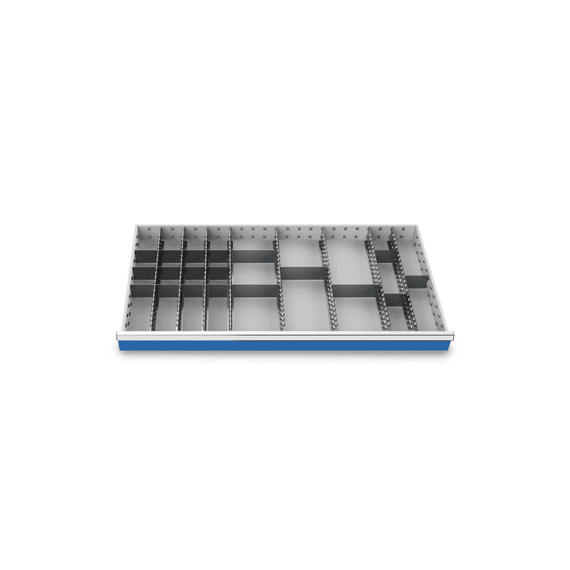 Compartimentage des métallique set 27 pièces, R 48-24, dimension utiles des tiroirs 1200 x 600 mm, 4 hauteurs de façade