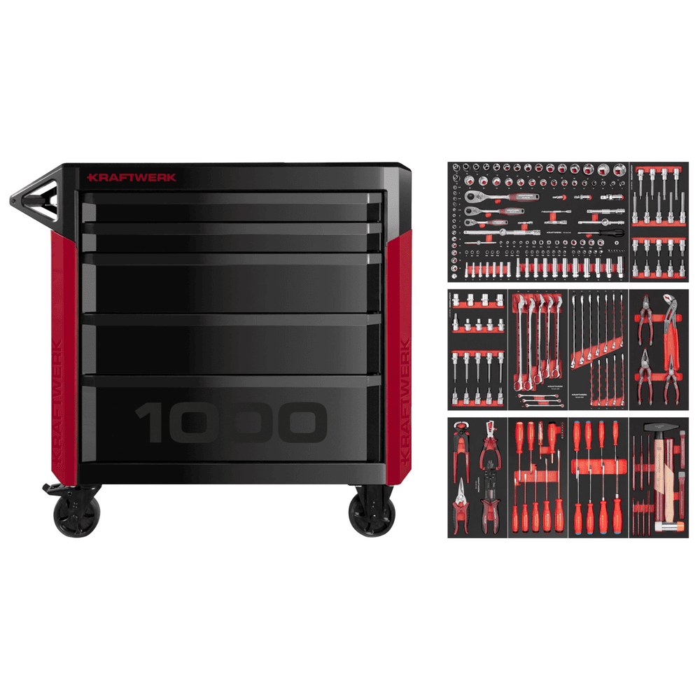 KRAFTWERK PRO LINE Chariot d'atelier PT1000 7 tiroirs PB, outils inclus, 227 pièces