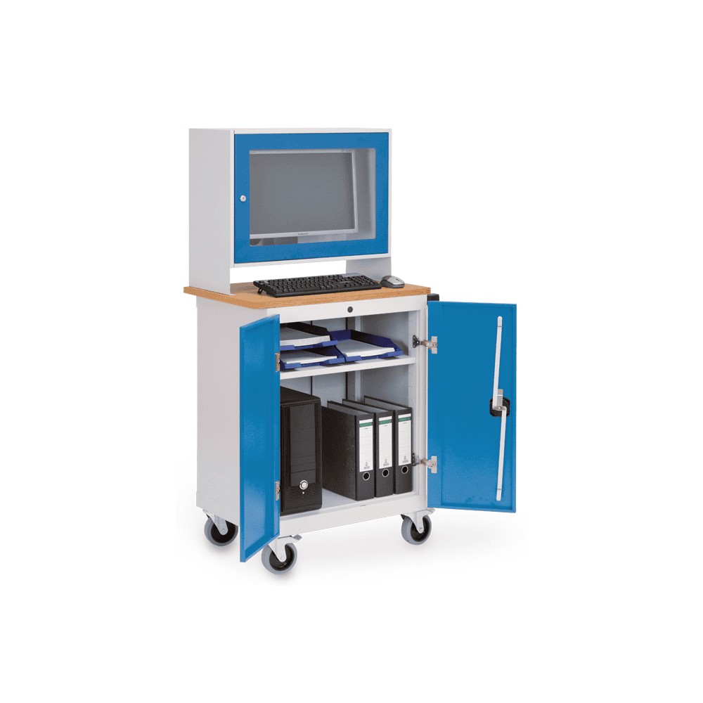 Bedrunka+Hirth Mobiler Computerschrank mit Monitoraufsatzgehäuse für 24" Monitor, 750 x 500 x 1600 mm