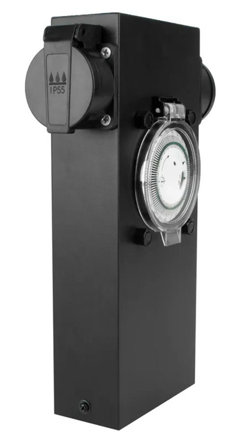 Steffen GardenLine Steckdosensäule mit Timer 2 x Steckdosen Typ 13 - IP55 und Überstromschutzschalter