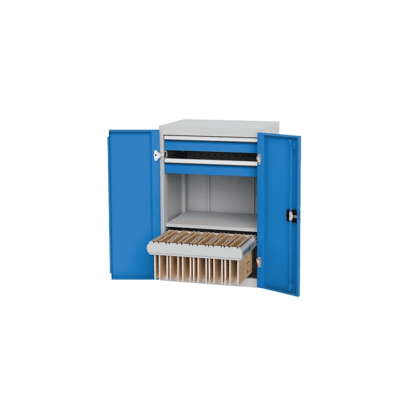 Bedrunka+Hirth d'atelier à portes battantes, R 24-16, avec 2 x tiroirs, 1 x étagère, 1 x cadre pour dossiers suspendus, 680 x 500 x 1019 mm