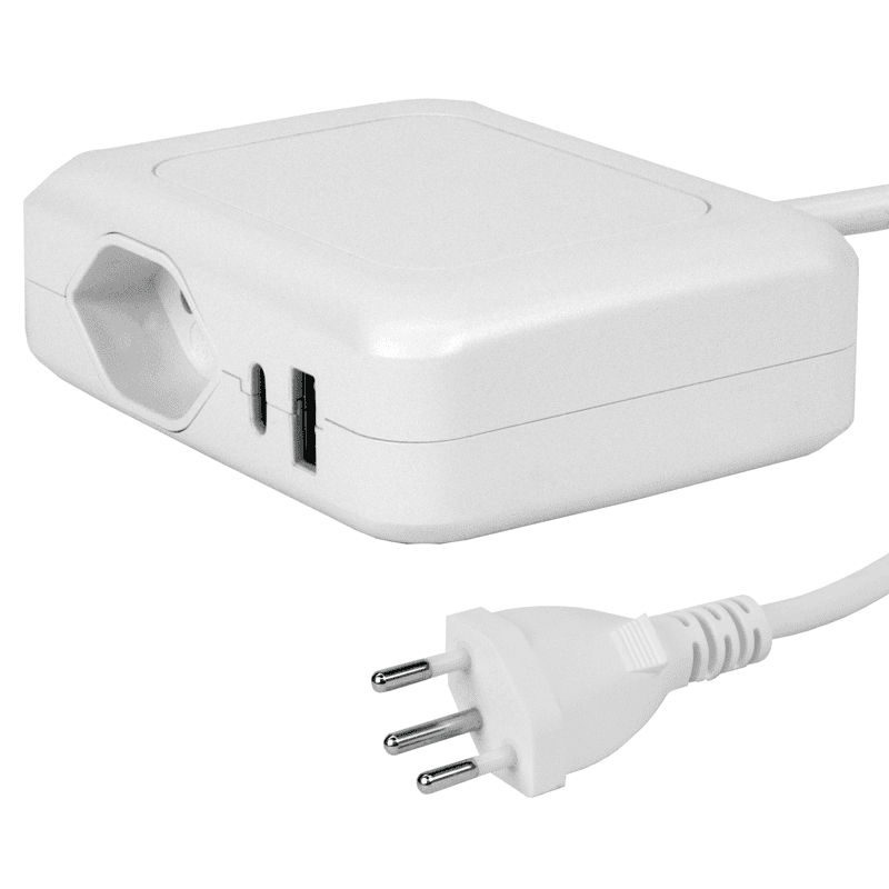 Steffen Station de recharge IQ, 1 x T13, 1 port USB-A (36 W), 1 port USB-C PD (45 W), 10 A, IP20, câble de 1.5 m, en deux couleurs