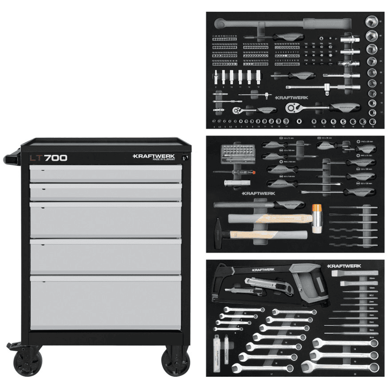 KRAFTWERK LT LINE Chariot d'atelier LT700, 5 tiroirs, outils inclus, 259 pièces, L x P x H 719 x 474 x 1000 mm