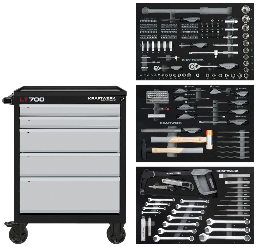 KRAFTWERK LT LINE Chariot d'atelier LT700, 5 tiroirs, outils inclus, 259 pièces, L x P x H 719 x 474 x 1000 mm