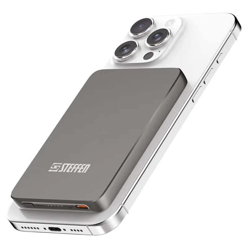 Steffen Powerbank Magnetic 15 W PD+Qi, 5'000 mAh, USB-C, Qi2/MagSafe, schwarz