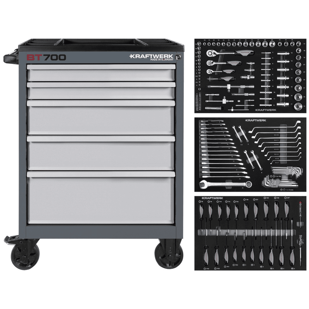 KRAFTWERK BASIC LINE Werkstattwagen BT700, 5 Schubladen, inkl. Werkzeug, 154-teilig, BxTxH 719 x 474 x 1000 mm
