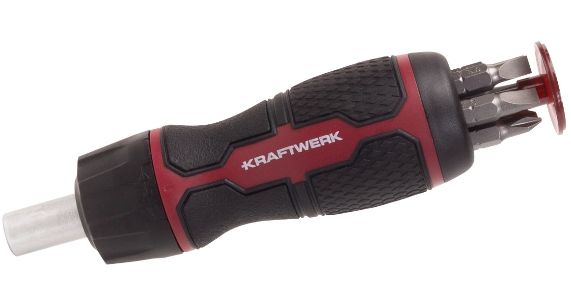 KRAFTWERK Mini-Ratschen-Schraubendreher 6-in-1, 7-teilig mit integriertem Bit-Sortiment