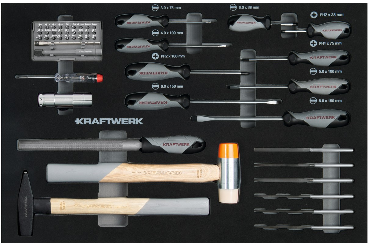 KRAFTWERK BASIC LINE EVA Schraubendreher- und Schlagwerkzeug-Einlage, 600 x 400 mm, 49-teilig