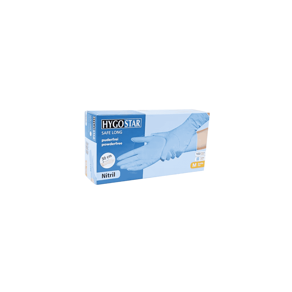 Gants jetables en nitrile Hygostar Safe Long, 100 pièces, bleus