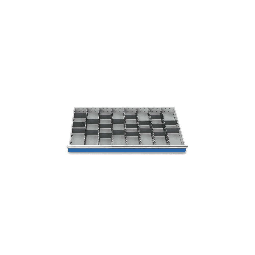 Compartimentage des métallique set 27 pièces, R 48-24, dimension utiles des tiroirs 1200 x 600 mm, en 4 hauteurs de façade