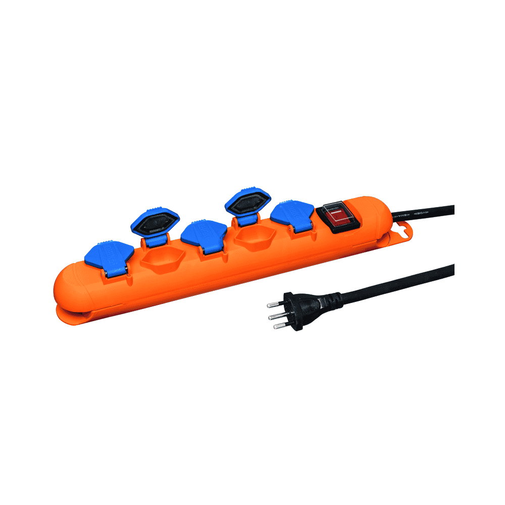 Steffen Steckdosenleiste STRONG, 5 x T13, mit Schalter, 10 A, IP21, Kabel 3 m (GdV 3x1.5mm²), orange