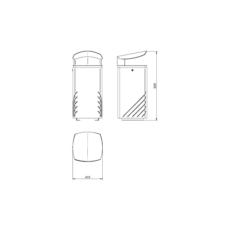 Poubelle MIELEK M en acier, 80 litres, couvercle rabattable verrouillable, L × P × H 410 × 410 × 920 mm
