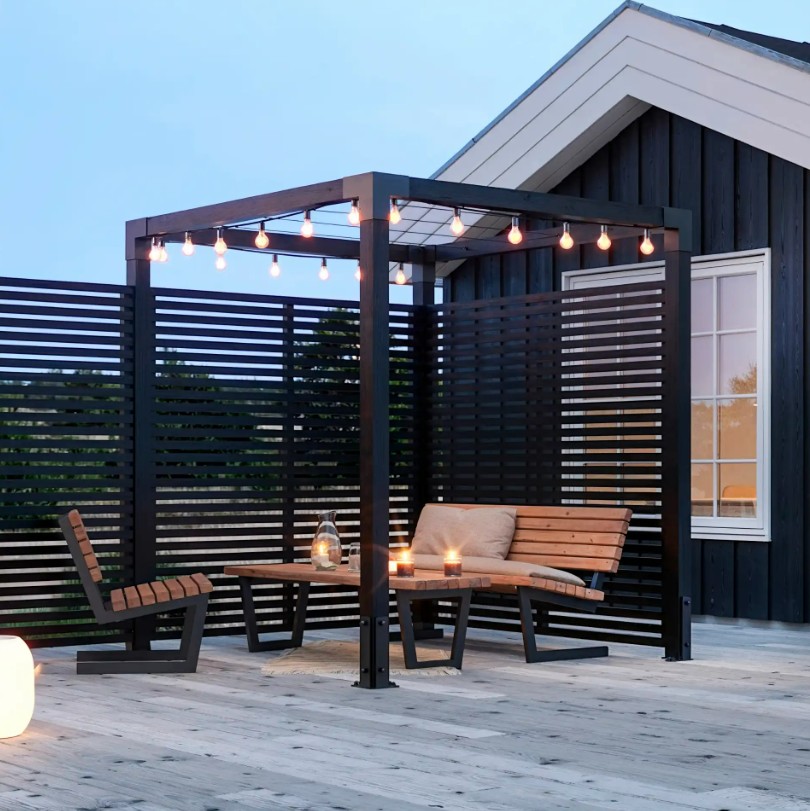 PLUS Pergola Daylife aus Holz, Schwarz RAL 9005, Modell 5, BxTxH 1980 x 1980 x 2180 mm