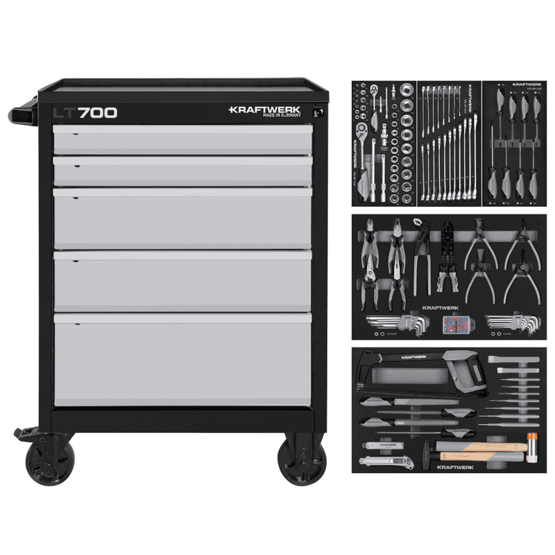 KRAFTWERK Chariot d'atelier LT700 BASIC avec 5 tiroirs, outils inclus, 173 pièces, L x P x H 719 x 474 x 1000 mm