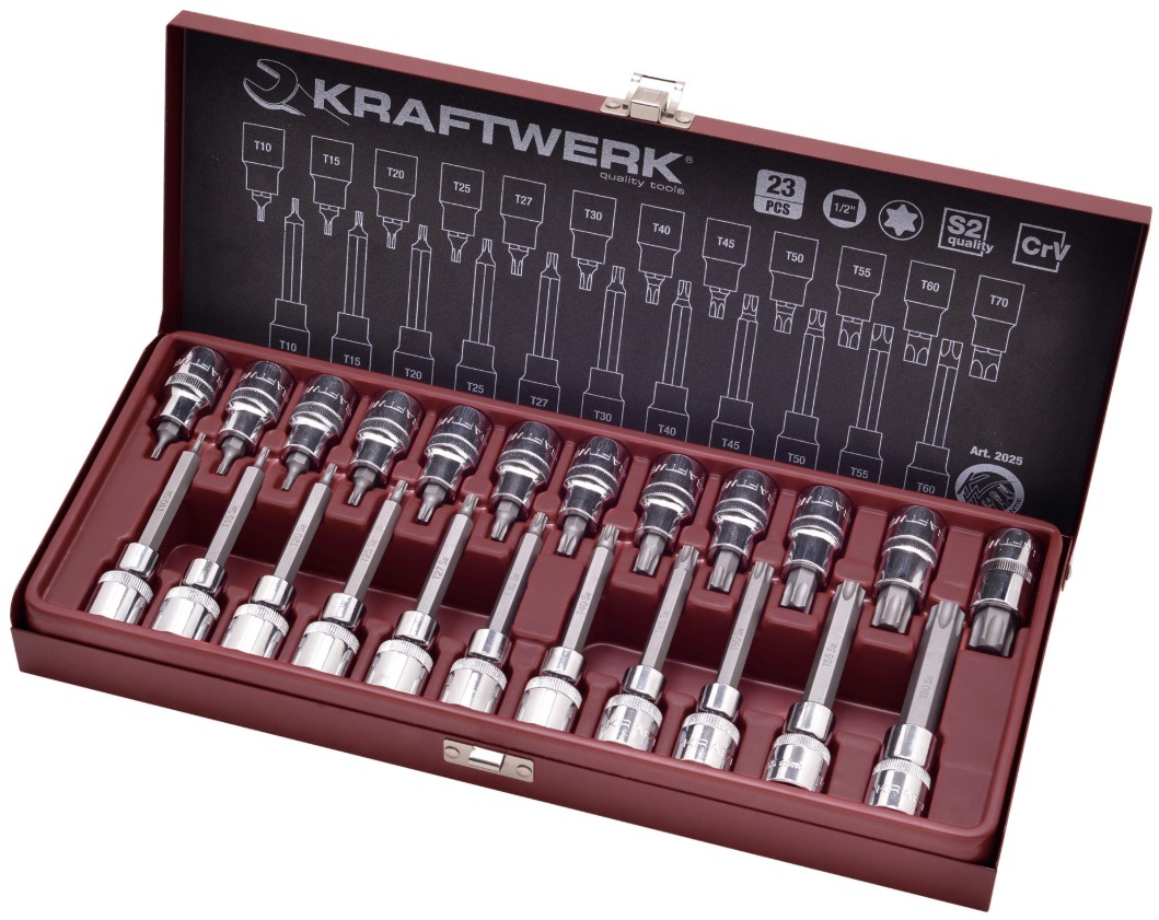 KRAFTWERK PRO LINE TX-Bit-Steckschlüssel-Satz 1/2", 23-teilig, Metallkassette