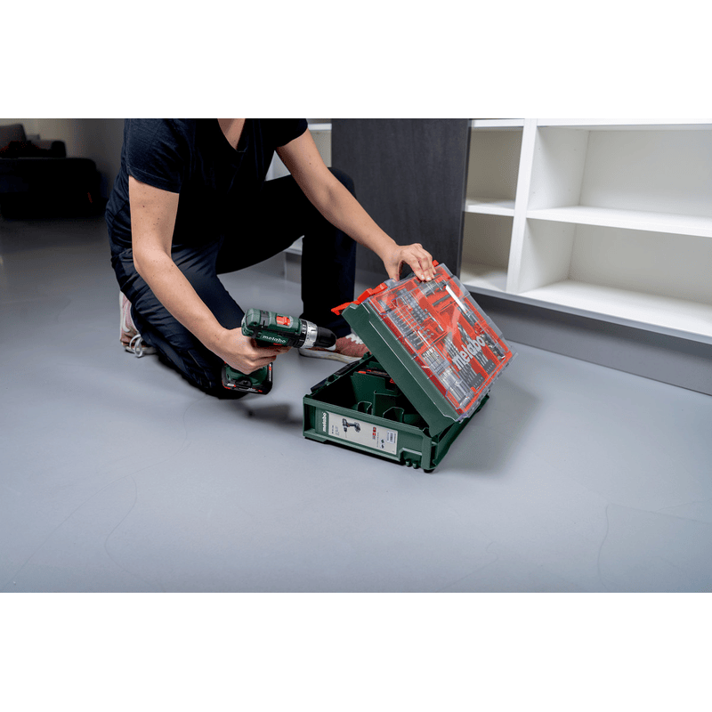 Metabo Akku-Schlagbohrschrauber-Set SB 18, mit 2x Li-Power Akkus (18 V / 2.0 Ah), Ladegerät SC 36 und mobiler Werkstatt