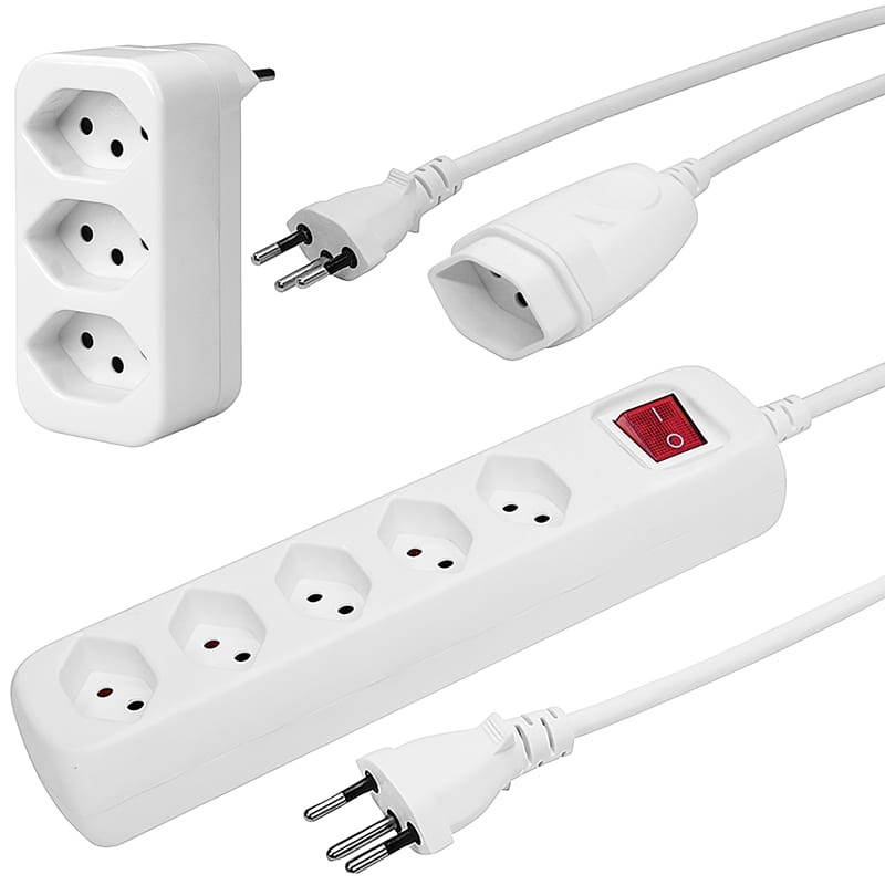 Steffen Steckdosenleiste POWER EASY, 5 x T13, Mehrfachadapter 3 x T13, Verlängerungskabel Td 3x1mm² - 3 m, IP20, weiss