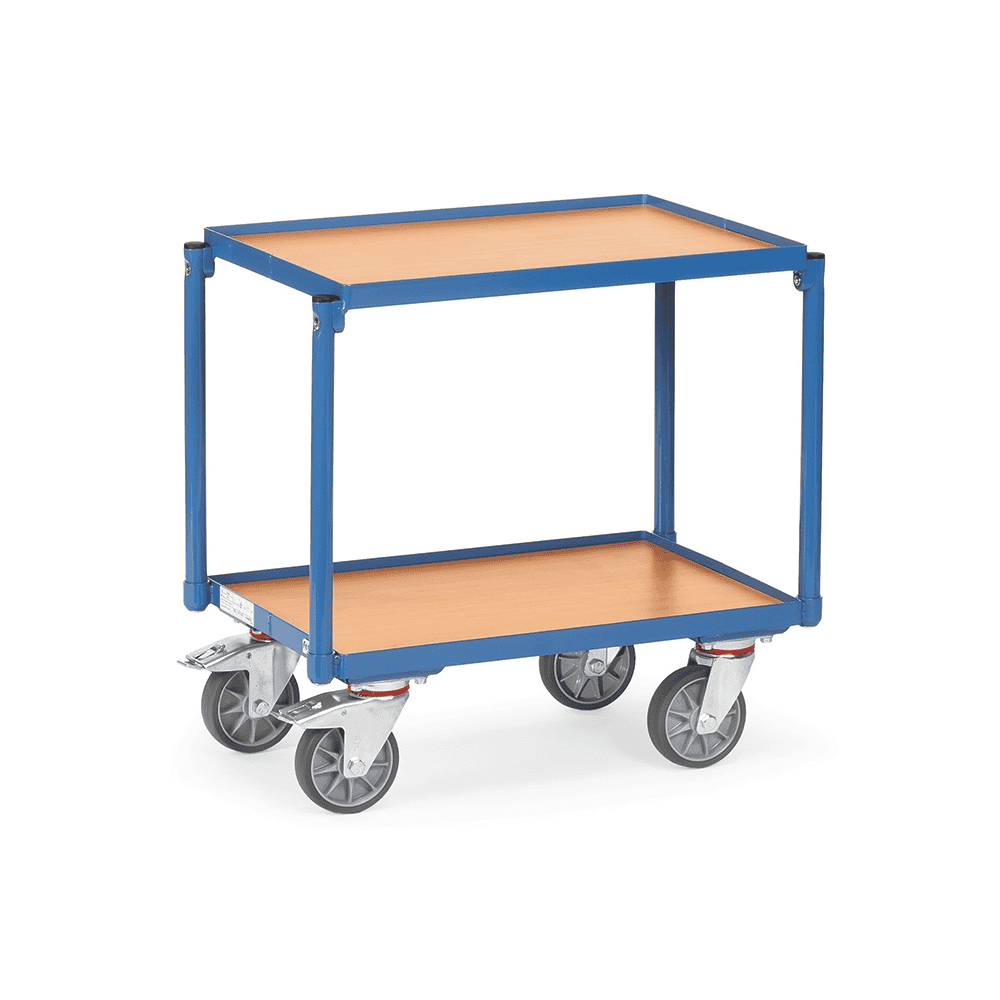 Fetra Etagen-Roller mit 2 Plattformen aus Holz, Pulverbeschichtet blau RAL 5007