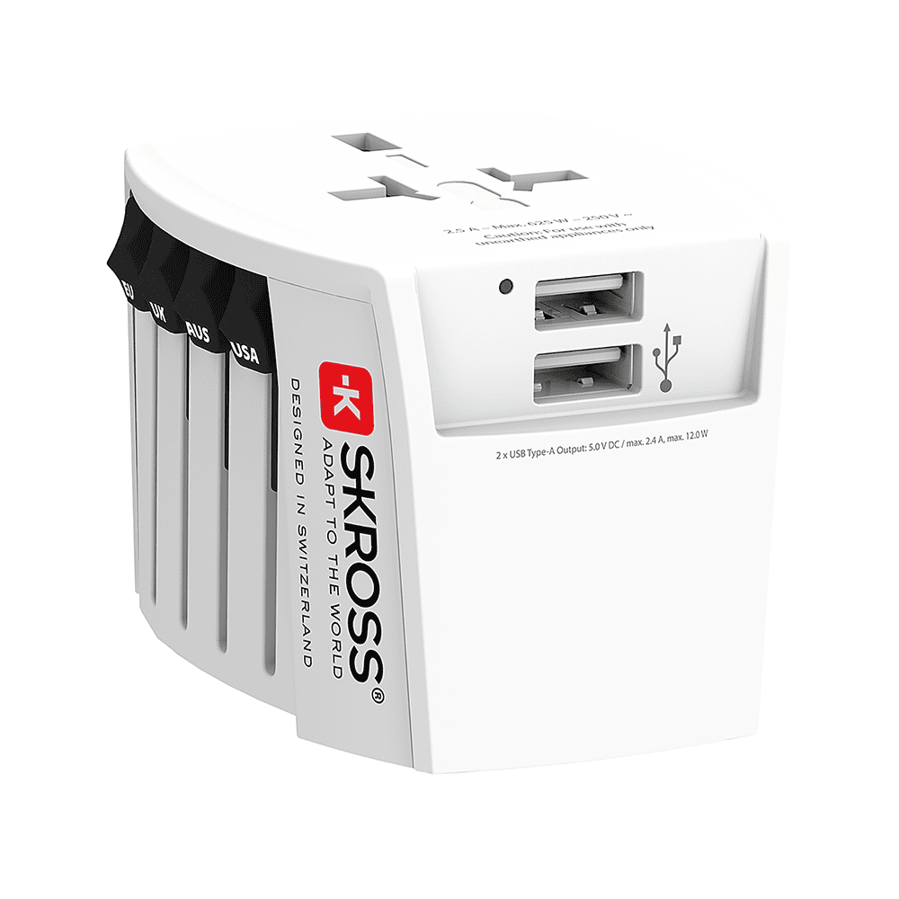 Steffen SKROSS Reiseadapter MUV World - World mit 2x USB-A, 2-polig, max. 2.5 A, mit Sicherung, weiss