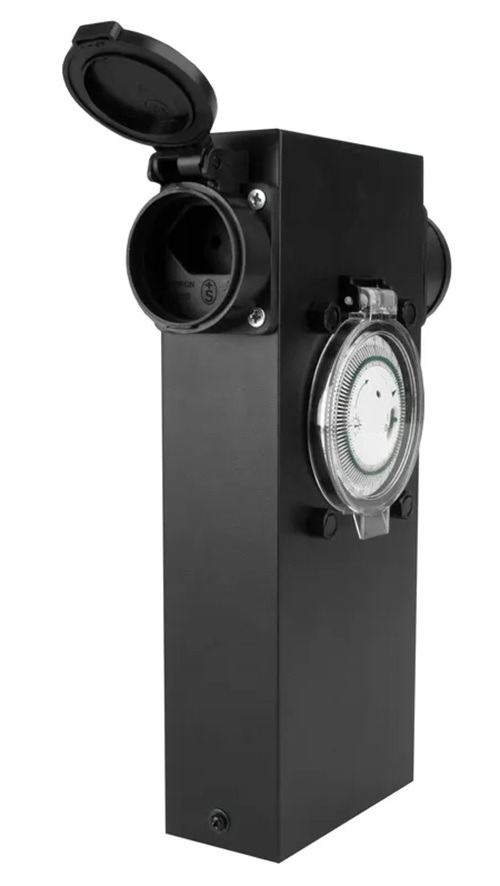 Steffen GardenLine Steckdosensäule mit Timer 2 x Steckdosen Typ 13 - IP55 und Überstromschutzschalter