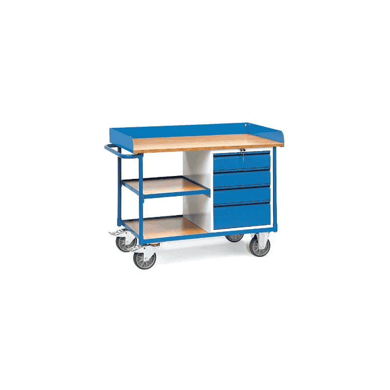 Fetra Werkstattwagen mit Arbeitsplatten, Tragkraft 400 kg, 4 Schubladen und 3 Ladeflächen, 1220 x 650 x 930 mm