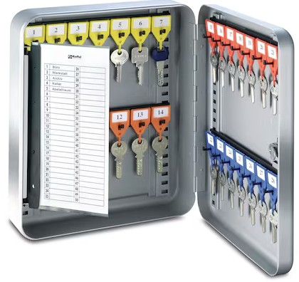 Boîte à clés KyStor KR-15 Keybox, serrure à cylindre, argent, 28 crochets