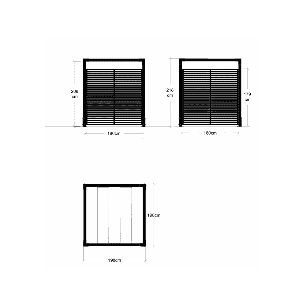 PLUS Pergola Daylife aus Holz, Schwarz RAL 9005, Modell 5, BxTxH 1980 x 1980 x 2180 mm