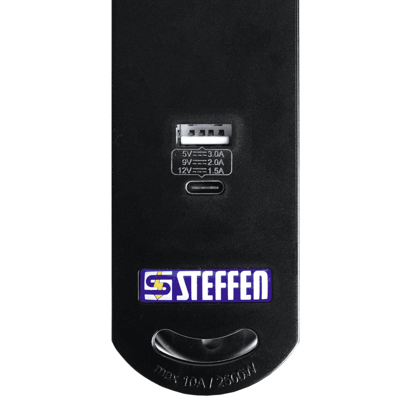 Steffen Steckdosenleiste VARIABL, 6 x T13 Steckdosen, 1 x USB-A, 1 x USB-C PD (18W), mit Schalter, 3 m Kabel, in 2 Farben